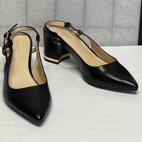 Liz Claiborne Pointed Closed Toe Chunky Low Heel Slingback Pumps LC Bay Black - Picture 7 of 13